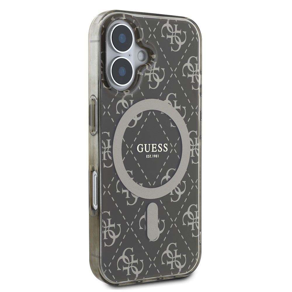 Apple iPhone 16 Plus Kılıf Guess Magsafe Şarj Özellikli IML Baskılı Klasik Logolu 4G Desenli Kapak Kahverengi