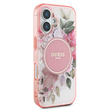 Apple iPhone 16 Plus Kılıf Guess Magsafe Şarj Özellikli IML Baskılı Yazı Logolu Flower Tonal Circle Kapak Pembe