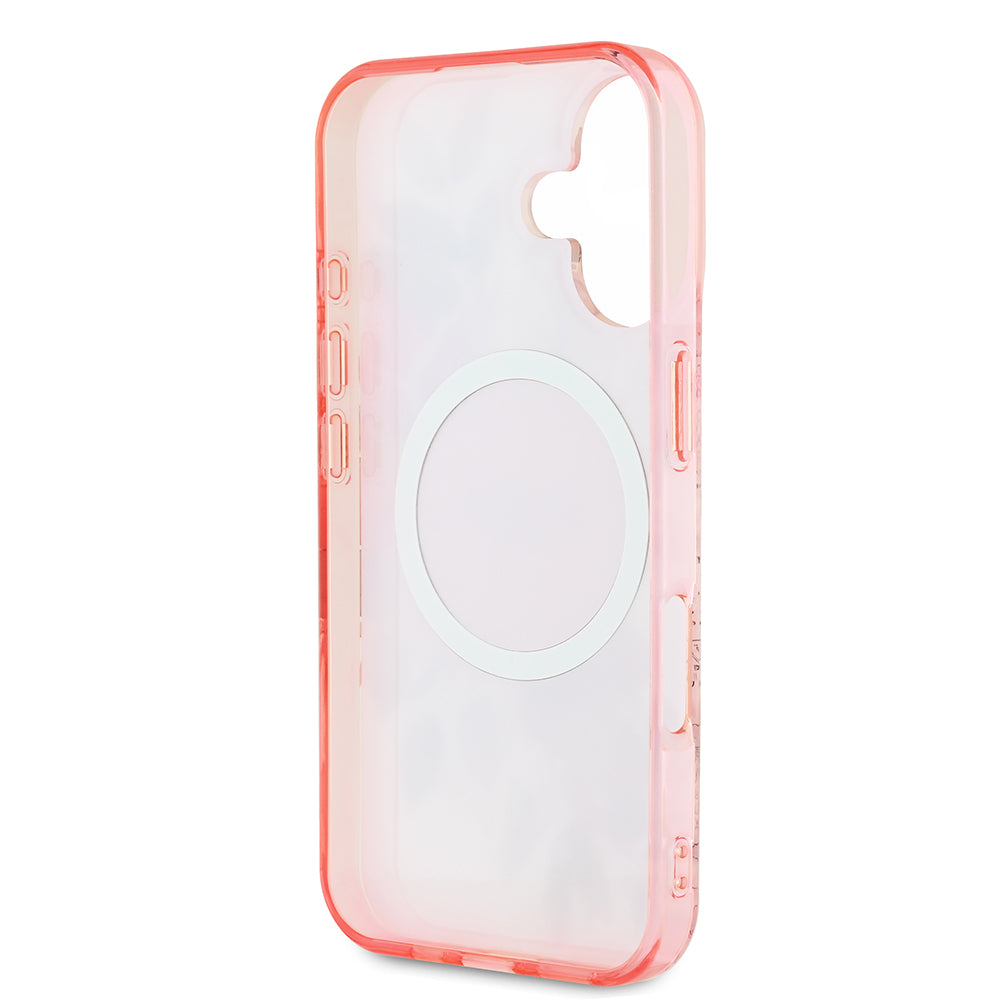 Apple iPhone 16 Plus Kılıf Guess Magsafe Şarj Özellikli IML Baskılı Yazı Logolu Flower Tonal Circle Kapak Pembe