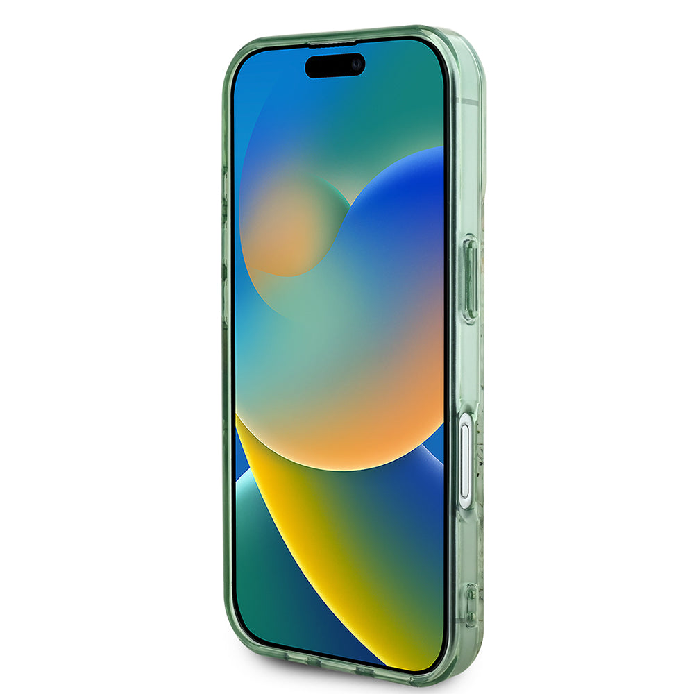Apple iPhone 16 Plus Kılıf Guess Magsafe Şarj Özellikli IML Baskılı Yazı Logolu Flower Tonal Circle Kapak Yeşil