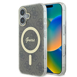 Apple iPhone 16 Plus Kılıf Guess Magsafe Şarj Özellikli Yazı Logolu 4G Desenli Kapak Kahverengi