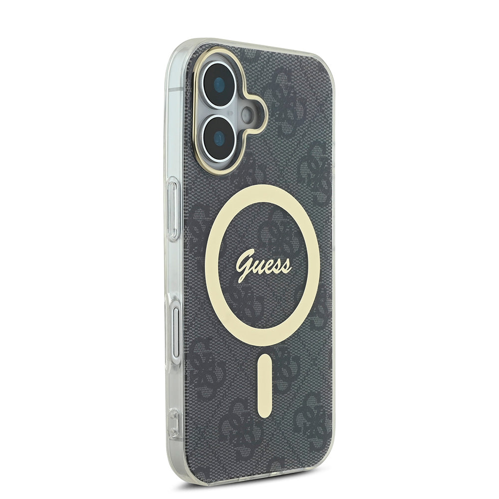 Apple iPhone 16 Plus Kılıf Guess Magsafe Şarj Özellikli Yazı Logolu 4G Desenli Kapak Siyah