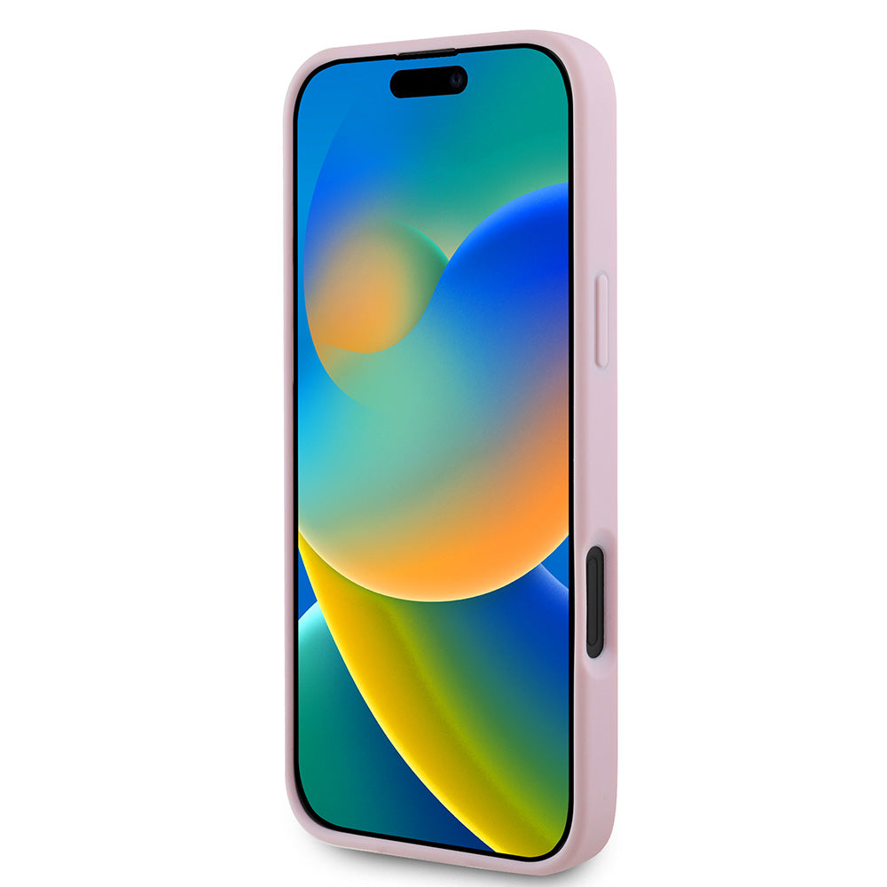 Apple iPhone 16 Plus Kılıf Guess Magsafe Şarj Özellikli Yazı Logolu Grained Kapak Pembe