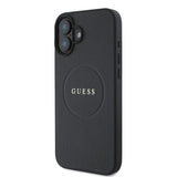 Apple iPhone 16 Plus Kılıf Guess Magsafe Şarj Özellikli Yazı Logolu Grained Kapak Siyah