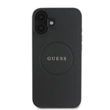 Apple iPhone 16 Plus Kılıf Guess Magsafe Şarj Özellikli Yazı Logolu Grained Kapak Siyah