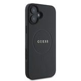 Apple iPhone 16 Plus Kılıf Guess Magsafe Şarj Özellikli Yazı Logolu Grained Kapak Siyah