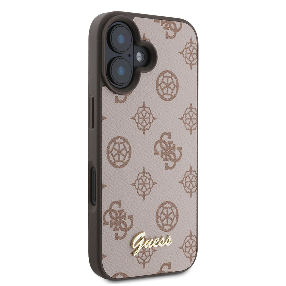 Apple iPhone 16 Plus Kılıf Guess Magsafe Şarj Özellikli Yazı Logolu Peony Kapak Kahverengi