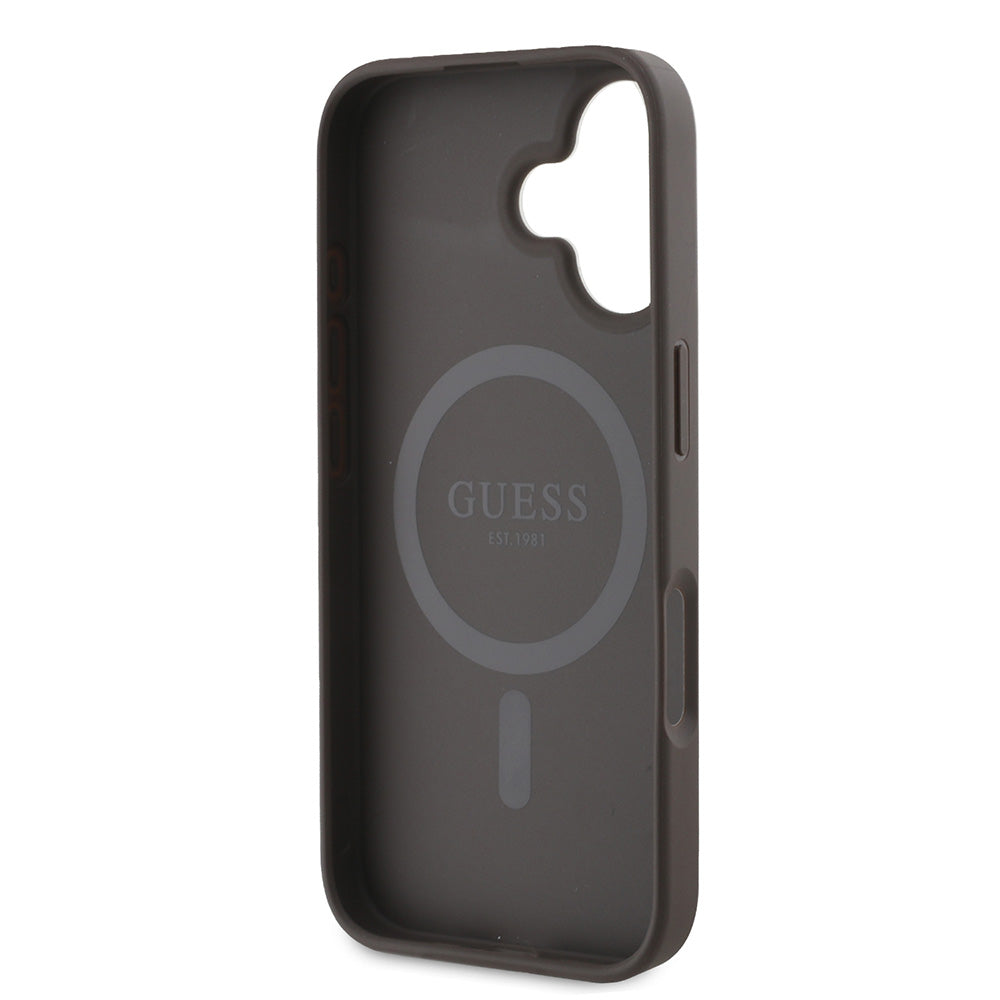 Apple iPhone 16 Plus Kılıf Guess Magsafe Şarj Özellikli Yazı Logolu Peony Kapak Kahverengi