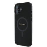 Apple iPhone 16 Plus Kılıf Guess Magsafe Şarj Özellikli Yazı Logolu Saffiano Classic Kapak Siyah