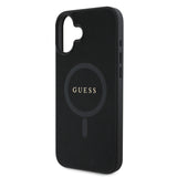 Apple iPhone 16 Plus Kılıf Guess Magsafe Şarj Özellikli Yazı Logolu Saffiano Peony Kapak Siyah