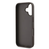 Apple iPhone 16 Plus Kılıf Guess PU Deri 4G Desenli Metal Büyük 4G ve Yazı Logolu Kapak Kahverengi