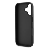 Apple iPhone 16 Plus Kılıf Guess PU Deri Taşlı Metal Üçgen Logolu Çapraz Vücut Askılı 4G Desenli Kapak Siyah