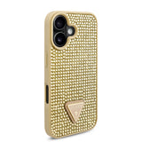 Apple iPhone 16 Plus Kılıf Guess Üçgen Logolu Rhinestone Taşlı Kapak Gold