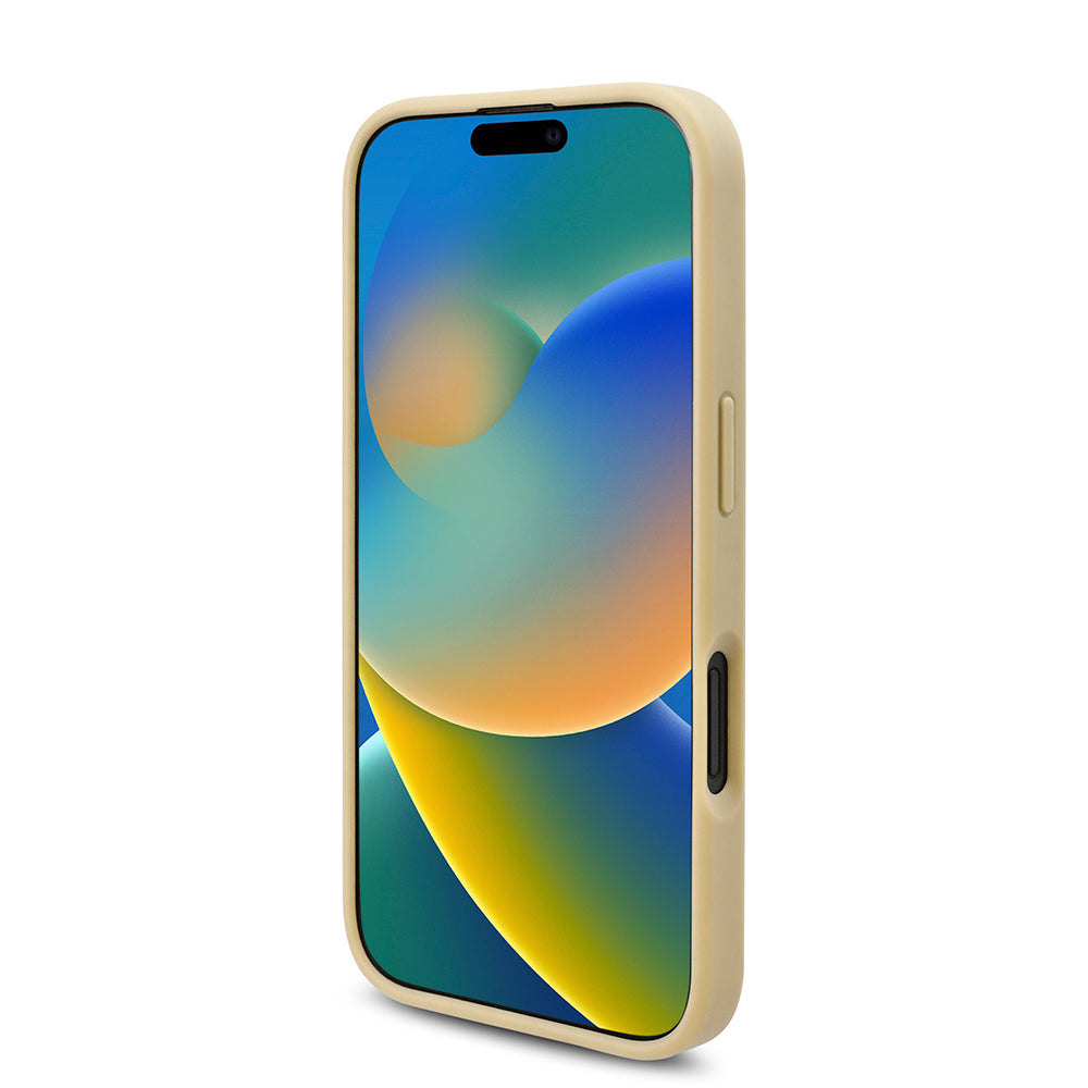 Apple iPhone 16 Kılıf Guess Üçgen Logolu Rhinestone Taşlı Kapak Gold