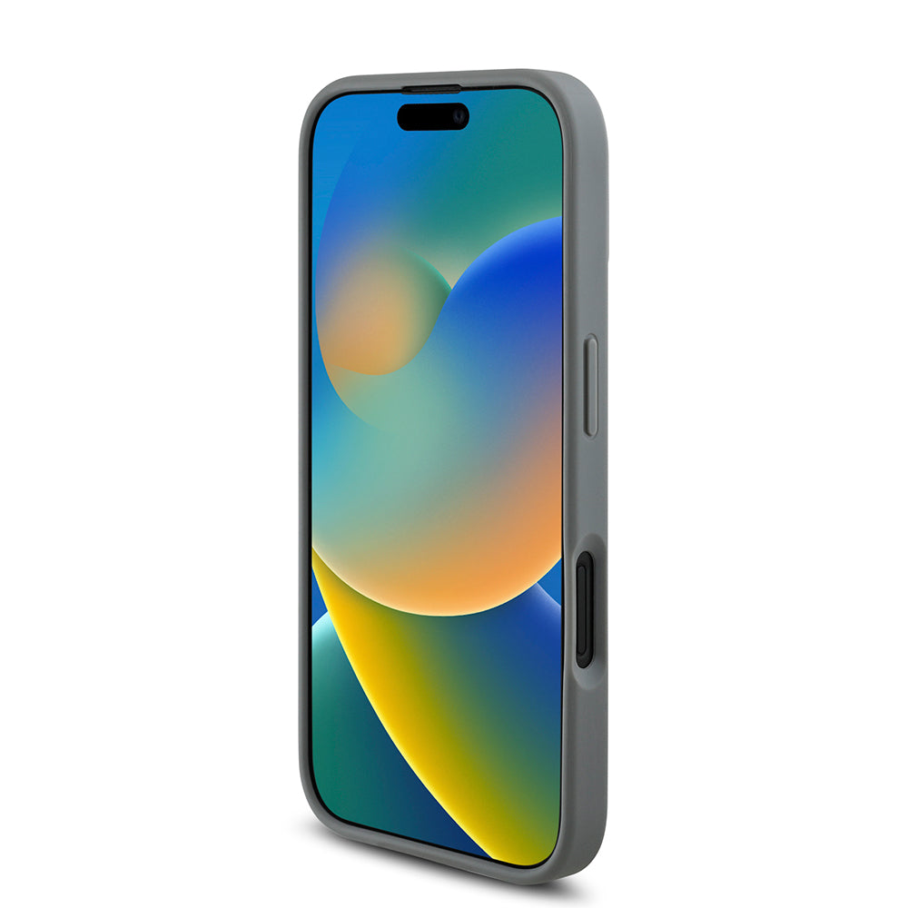 Apple iPhone 16 Plus Kılıf Guess Üçgen Logolu Rhinestone Taşlı Kapak Gümüş