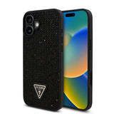 Apple iPhone 16 Plus Kılıf Guess Üçgen Logolu Rhinestone Taşlı Kapak Siyah