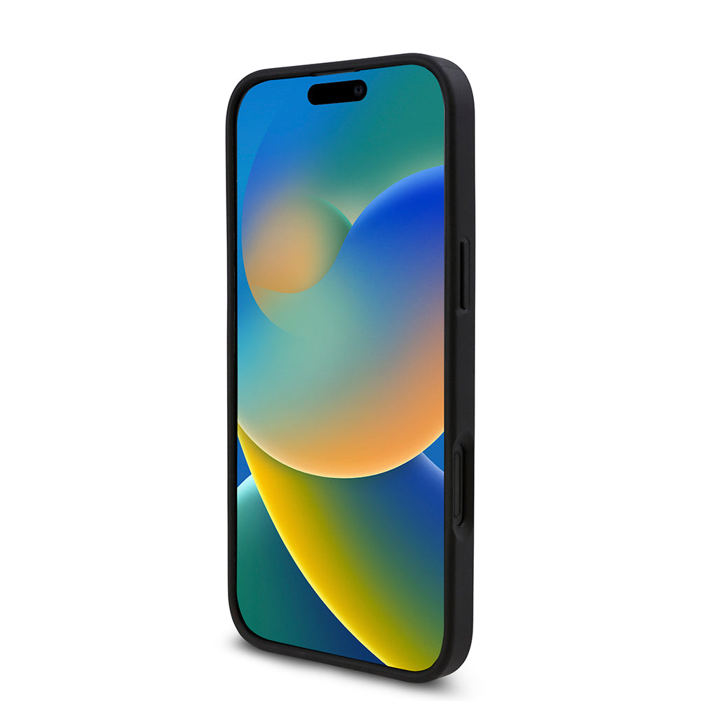 Apple iPhone 16 Plus Kılıf Guess Üçgen Logolu Rhinestone Taşlı Kapak Siyah