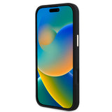Apple iPhone 16 Plus Kılıf Guess Yazı ve Taşlı 4G Logolu Metal Kamera Çerçeveli Silikon Kapak Siyah