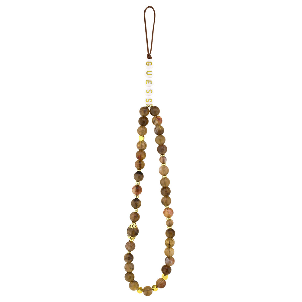 Apple iPhone 16 Plus Kılıf Guess M-safe Şarj Özellikli Bilek Askı İpli Yazı Logolu Kapak Kahverengi