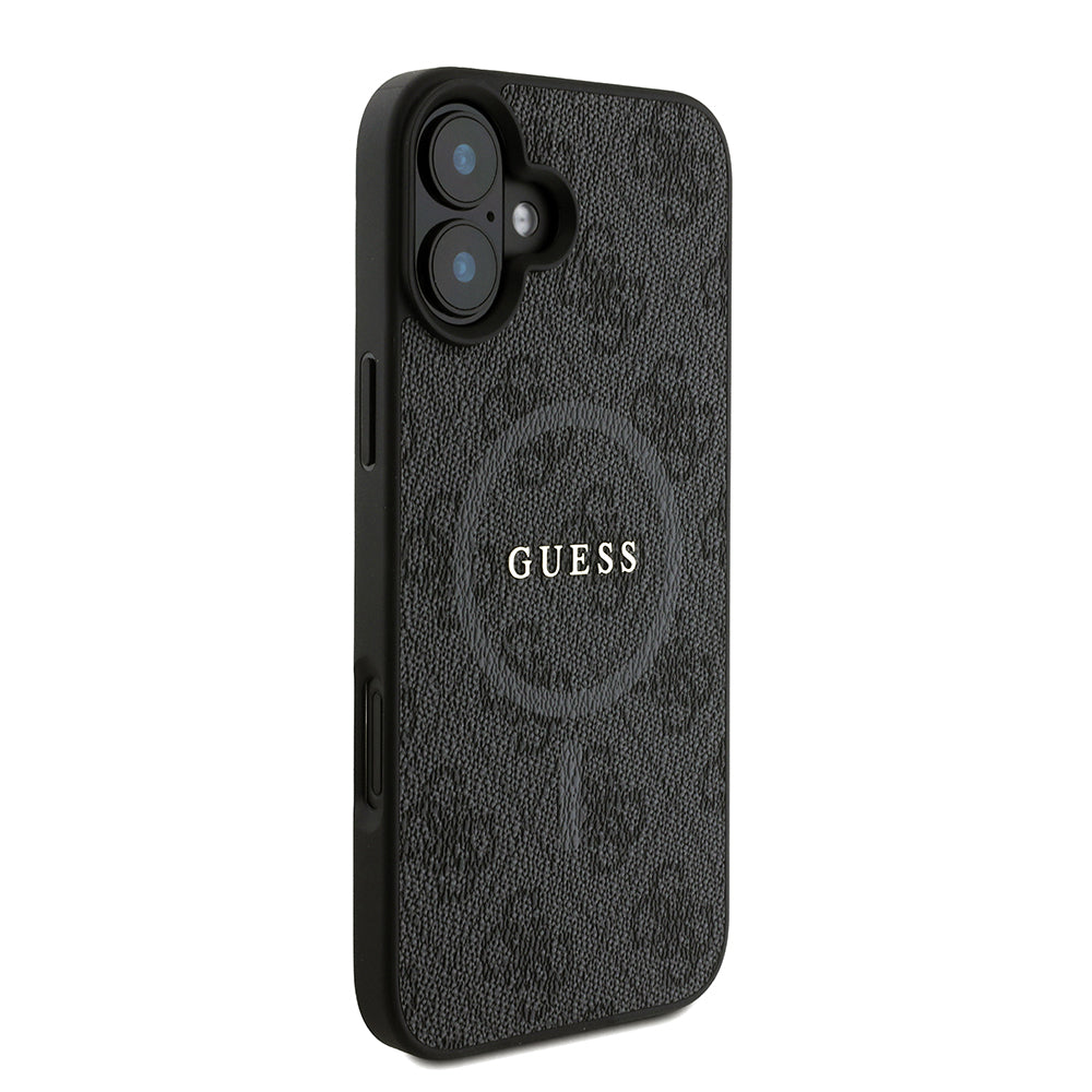Apple iPhone 16 Plus Kılıf Guess M-safe Şarj Özellikli Bilek Askı İpli Yazı Logolu Kapak Siyah