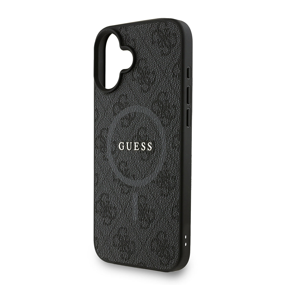 Apple iPhone 16 Plus Kılıf Guess M-safe Şarj Özellikli Bilek Askı İpli Yazı Logolu Kapak Siyah