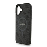 Apple iPhone 16 Plus Kılıf Guess M-safe Şarj Özellikli Bilek Askı İpli Yazı Logolu Kapak Siyah