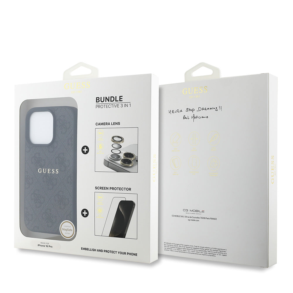 Apple iPhone 16 Pro Guess 3'lü Aksesuar Seti Kılıf Ekran ve Lens Koruyucu Siyah
