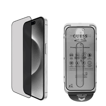 Apple iPhone 16 Pro Guess Hayalet Privacy Temperli Cam Ekran Koruyucu Uygulama Aparatlı Outline Serisi