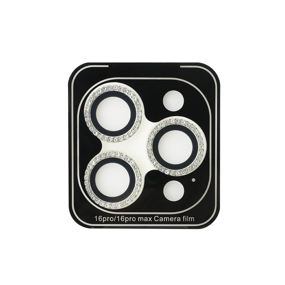 Apple iPhone 16 Pro Guess Rhinestone Ekran ve Lens Koruyucu İkili Set Gold