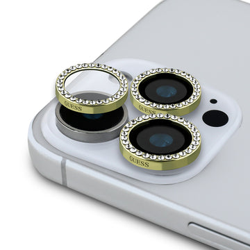 Apple iPhone 16 Pro Guess Rhinestone Taşlı Lens Koruyucu Gold
