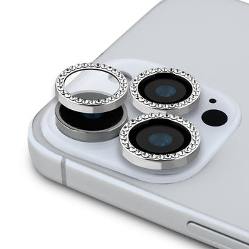 Apple iPhone 16 Pro Guess Rhinestone Taşlı Lens Koruyucu Gümüş