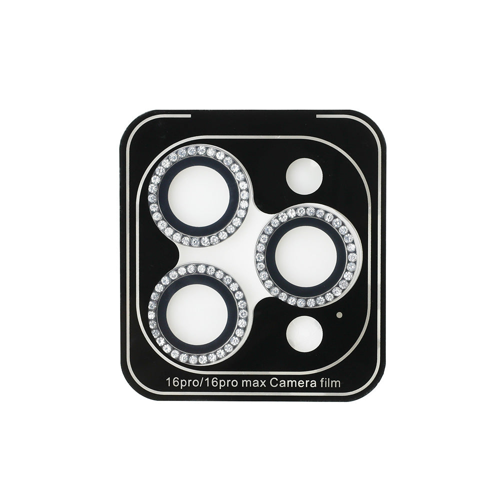 Apple iPhone 16 Pro Guess Rhinestone Taşlı Lens Koruyucu Gümüş