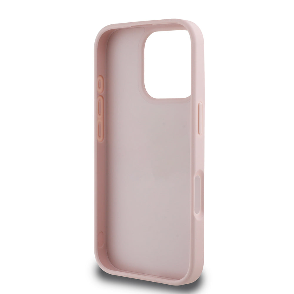 Apple iPhone 16 Pro Max Kılıf Guess Beyaz Gül Baskılı Büyük Metal Logolu Kapak Pembe