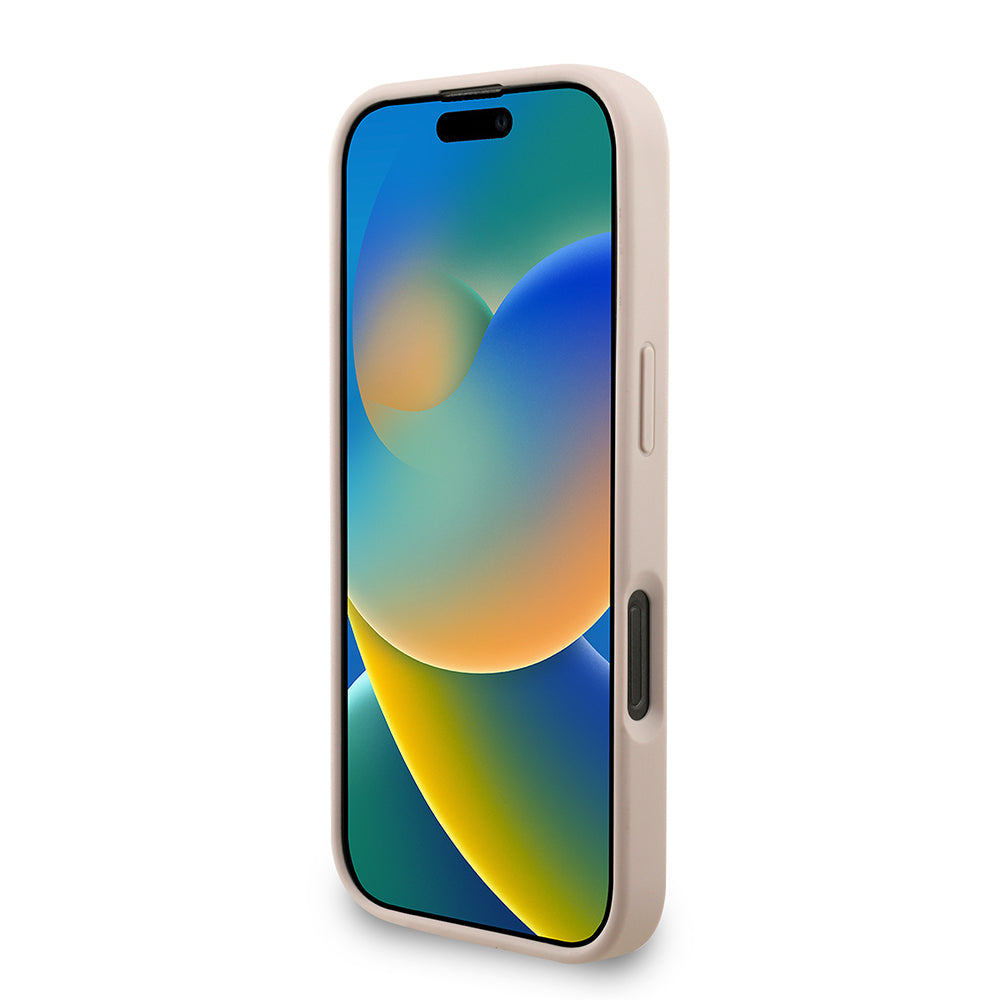 Apple iPhone 16 Pro Kılıf Guess Bilek Askı İpli Kapak Metal Büyük 4G ve Yazı Logolu Pembe
