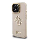 Apple iPhone 16 Pro Kılıf Guess Kamera Standlı Grained Yazı Logolu Kapak Bej