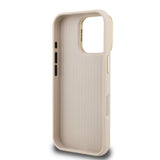 Apple iPhone 16 Pro Kılıf Guess Kamera Standlı Grained Yazı Logolu Kapak Bej