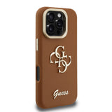 Apple iPhone 16 Pro Kılıf Guess Kamera Standlı Grained Yazı Logolu Kapak Kahverengi