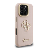 Apple iPhone 16 Pro Kılıf Guess Kamera Standlı Grained Yazı Logolu Kapak Pembe