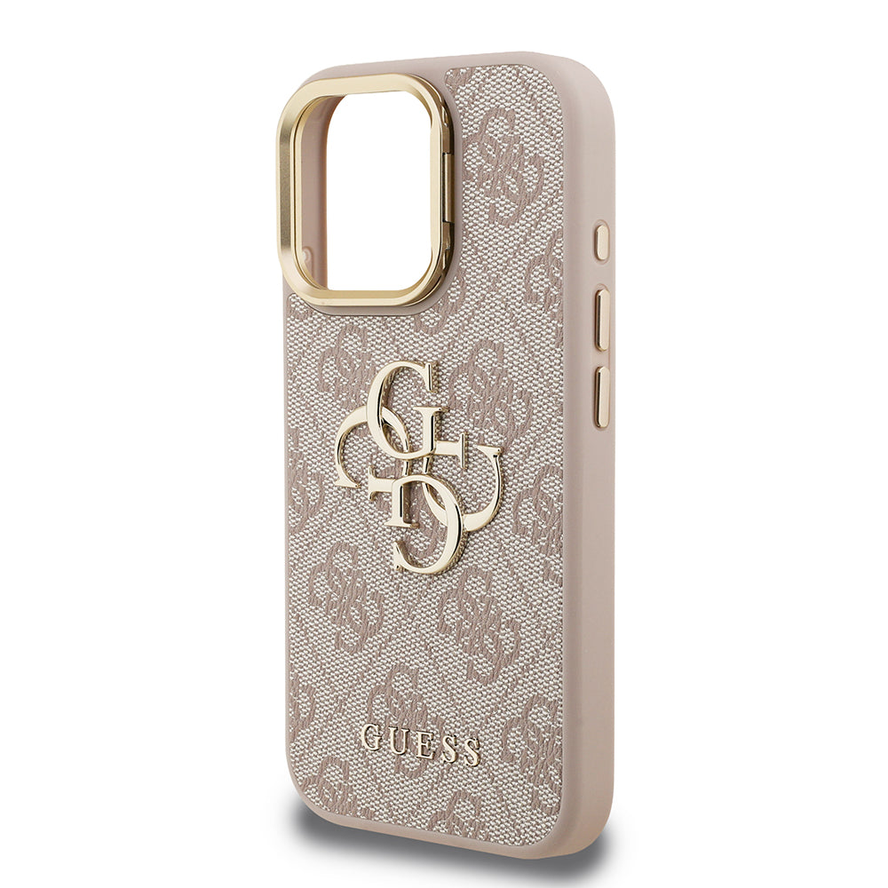 Apple iPhone 16 Pro Kılıf Guess Kamera Standlı Kapak 4G Desenli Metal 4G Logolu Pembe
