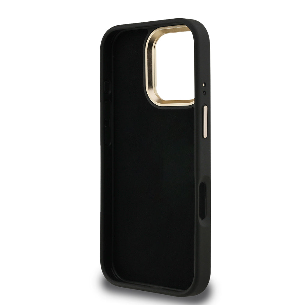 Apple iPhone 16 Pro Kılıf Guess Kamera Standlı Kapak 4G Desenli Metal 4G Logolu Siyah