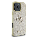 Apple iPhone 16 Pro Kılıf Guess 4G Büyük Metal Logolu Glitter Kapak Gold