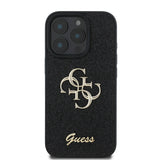Apple iPhone 16 Pro Kılıf Guess 4G Büyük Metal Logolu Glitter Kapak Siyah