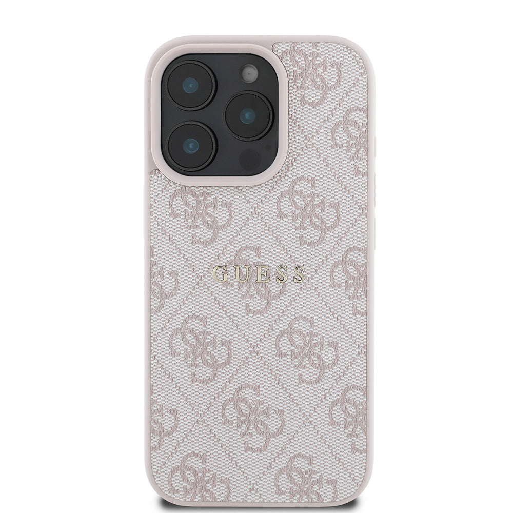 Apple iPhone 16 Pro Kılıf Guess Magsafe Şarj Özellikli 4G Desenli Yazı Logolu Kapak Pembe