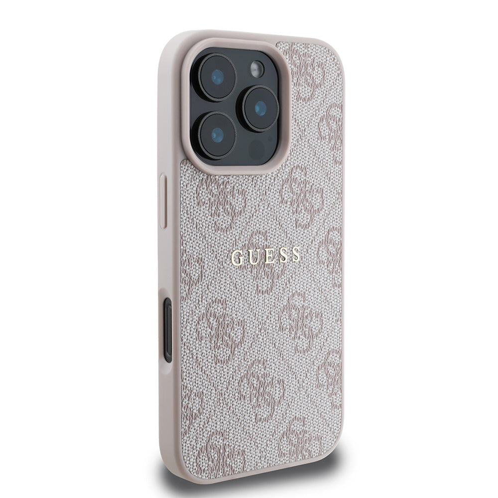 Apple iPhone 16 Pro Kılıf Guess Magsafe Şarj Özellikli 4G Desenli Yazı Logolu Kapak Pembe