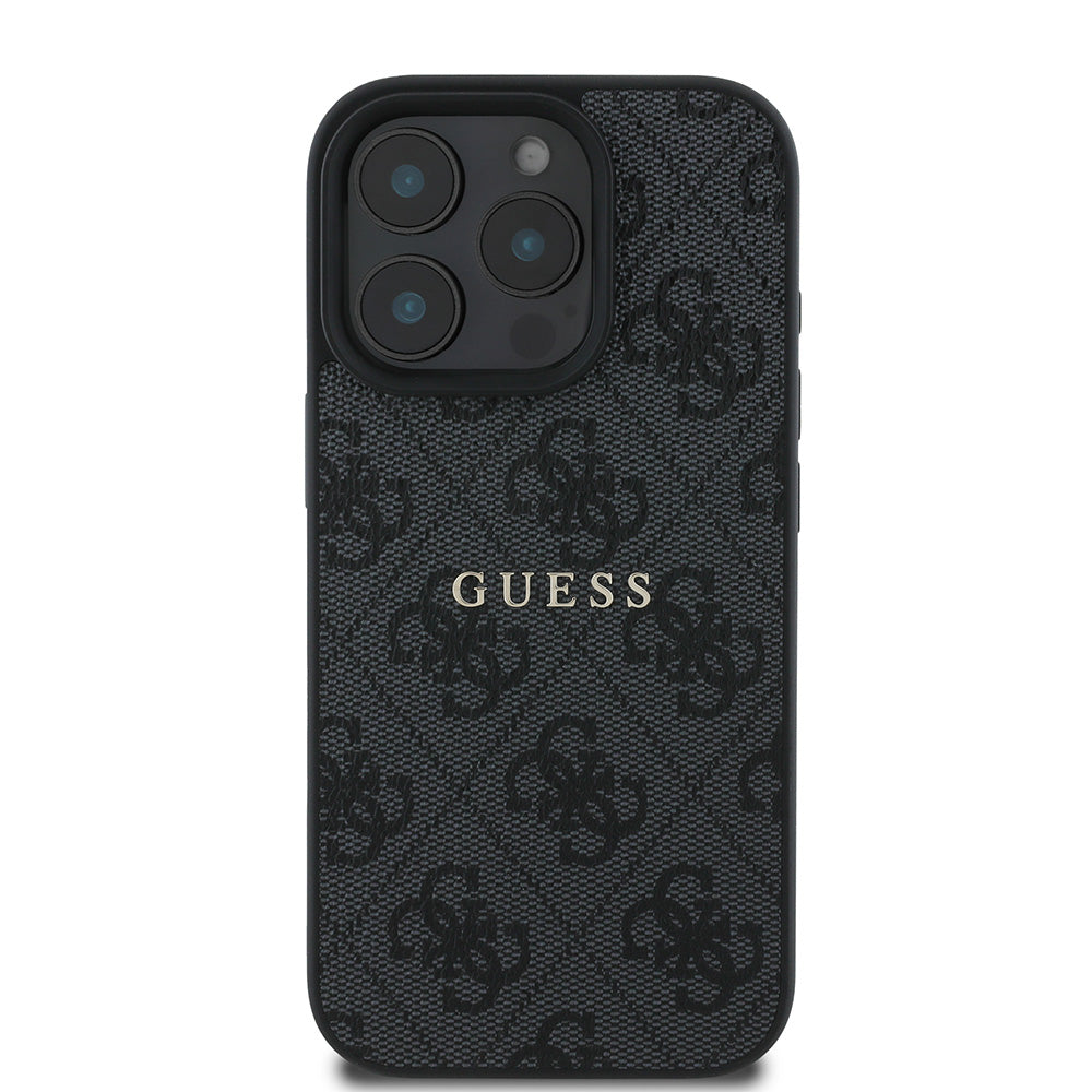 Apple iPhone 16 Pro Kılıf Guess Magsafe Şarj Özellikli 4G Desenli Yazı Logolu Kapak Siyah
