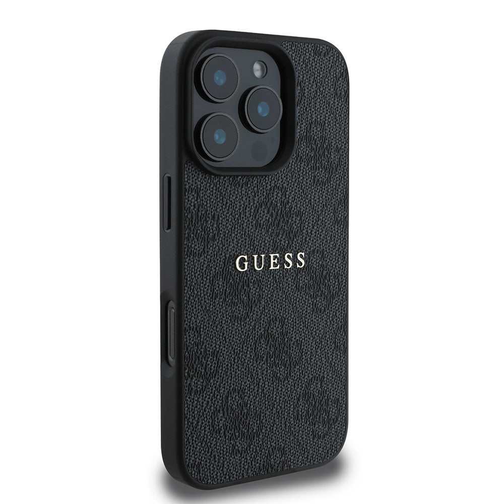 Apple iPhone 16 Pro Kılıf Guess Magsafe Şarj Özellikli 4G Desenli Yazı Logolu Kapak Siyah