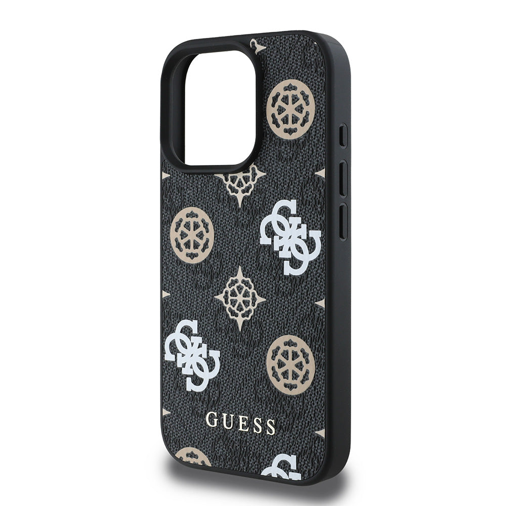 Apple iPhone 16 Pro Kılıf Guess Magsafe Şarj Özellikli 4G Desenli Yazı Logolu Peony Kapak Siyah