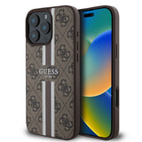 Apple iPhone 16 Pro Kılıf Guess Magsafe Şarj Özellikli 4G Şerit Tasarımlı Printed Kapak Kahverengi