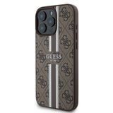 Apple iPhone 16 Pro Kılıf Guess Magsafe Şarj Özellikli 4G Şerit Tasarımlı Printed Kapak Kahverengi