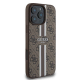 Apple iPhone 16 Pro Kılıf Guess Magsafe Şarj Özellikli 4G Şerit Tasarımlı Printed Kapak Kahverengi